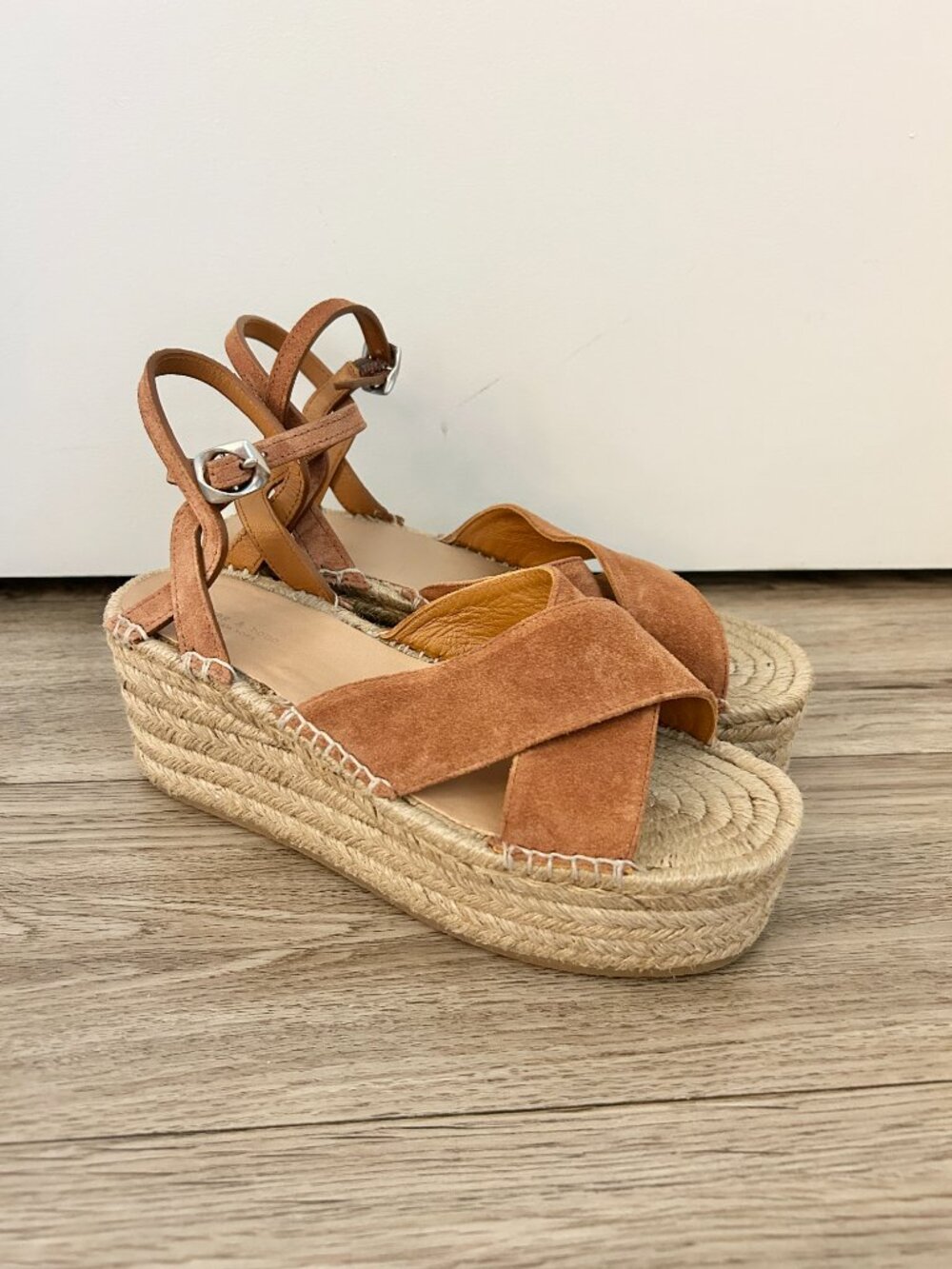 Rag & Bone Hera Suede Espadrille Wedge Sandal in Tan Brown Platform EU 38/US 8 - Picture 2 of 12